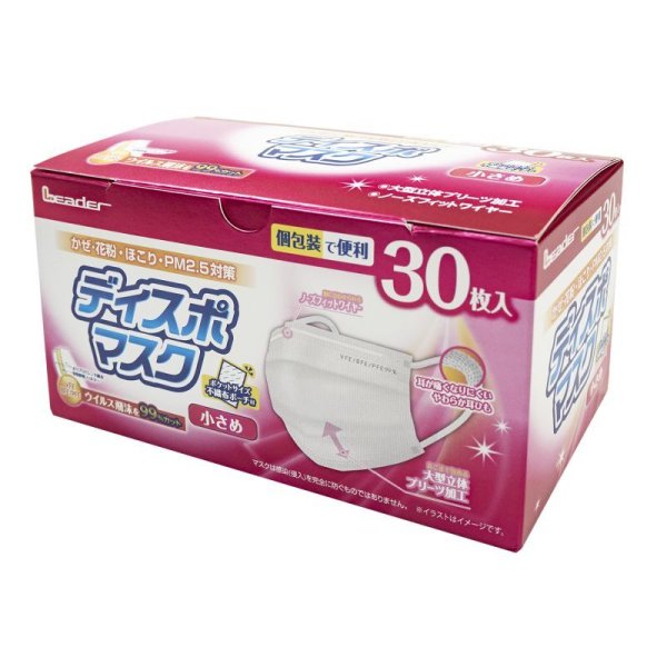 画像1: リーダー　ディスポマスク　小さめサイズ　３０枚入 (1)